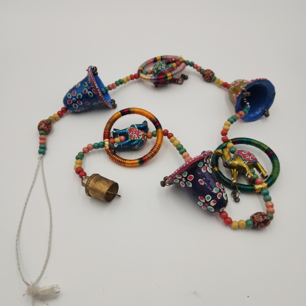 Vintage Indian Rajasthani Beaded Camel Bell Garland Boho Wall Door Hanging
